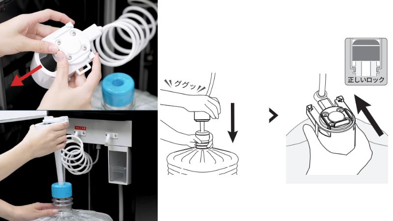 サーバーの下に水ボトルをセット
